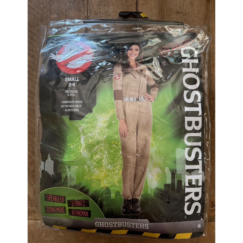 Ghostbusters Classic Womens Costume Jumpsuit Tan 4 Name Patches Small 2-4 NOP